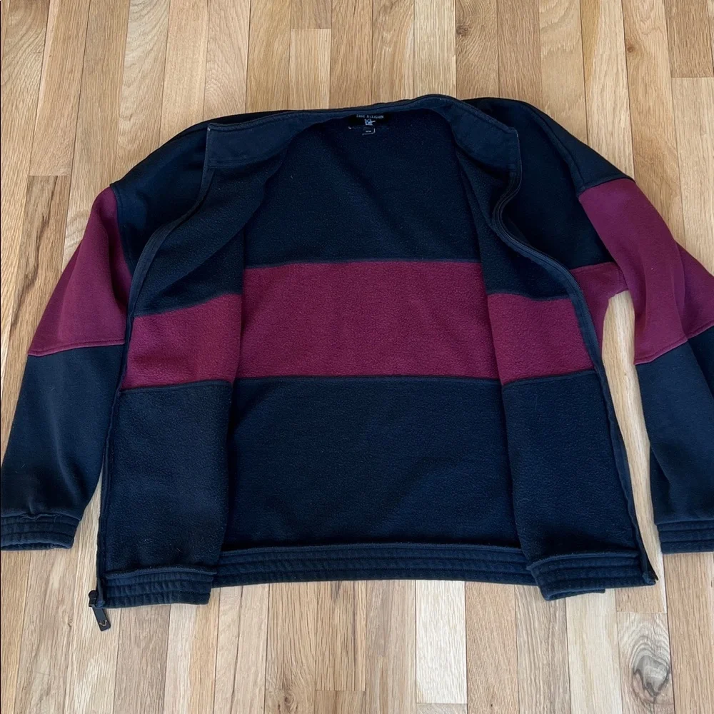 True Religion Black Maroon Color Block Full Zip Jacket, w/Pockets, Size M